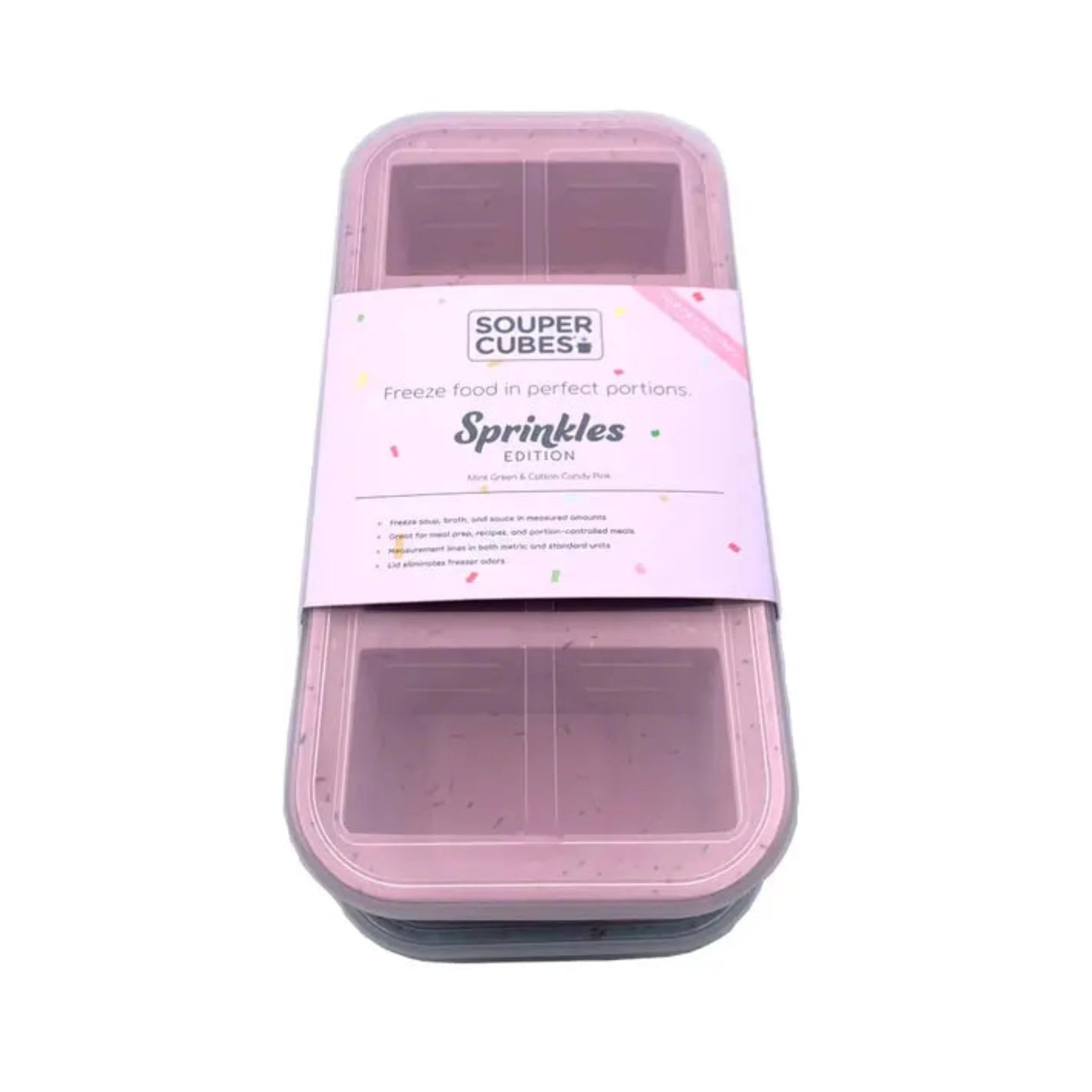 Souper Cubes 1-Cup Freezing Tray with lid, Pink With Sprinkles Measured