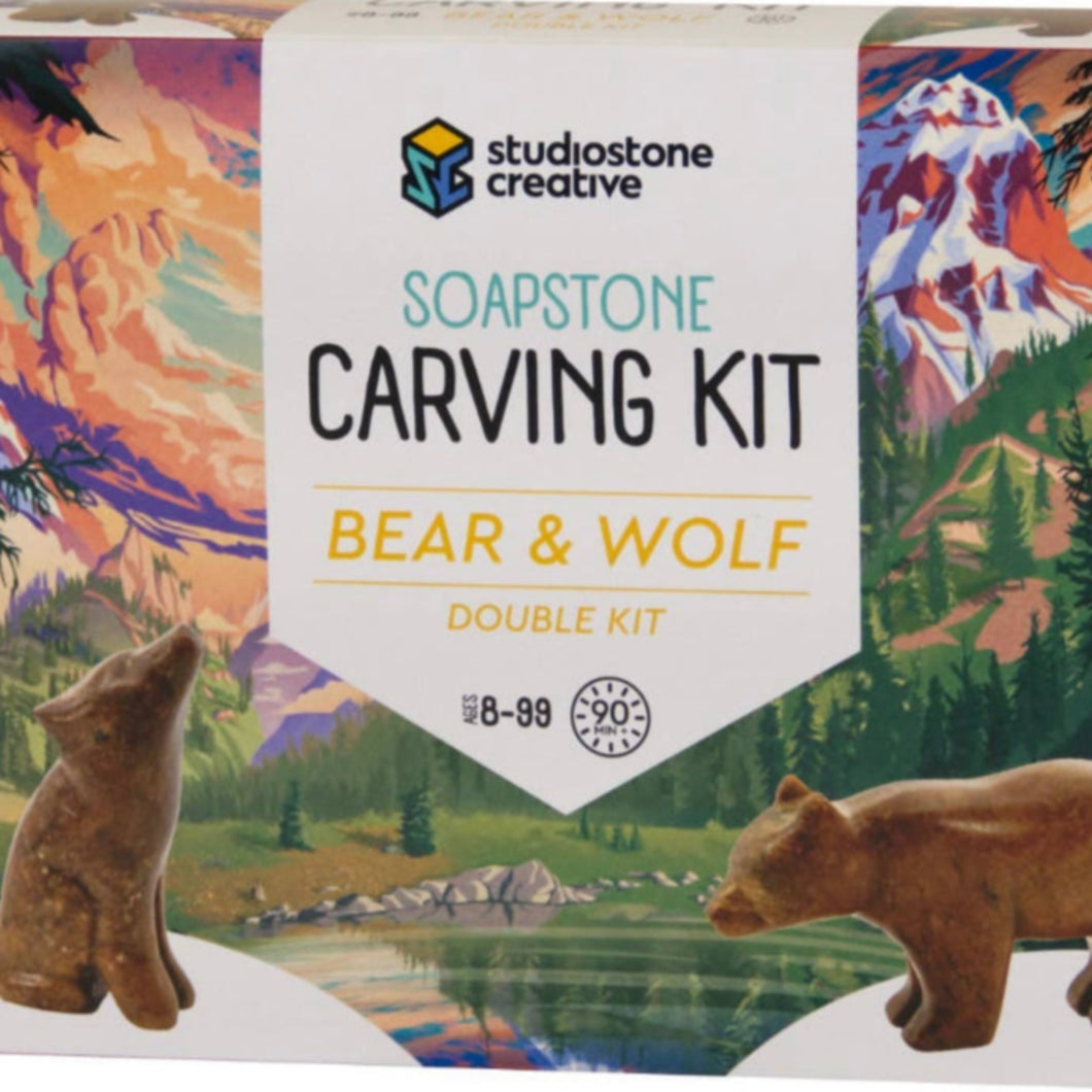 Bear & Wolf Soapstone Carving and Whittling Kit